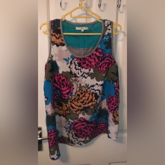 next Tops - FREE SHIPPING Sleeveless floral front turquoise grey camisole style summer top